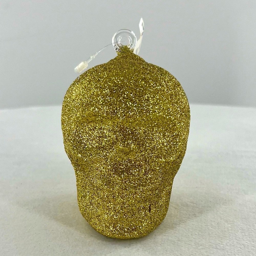 NWT Neiman Marcus Gold Glitter Skull Ornament